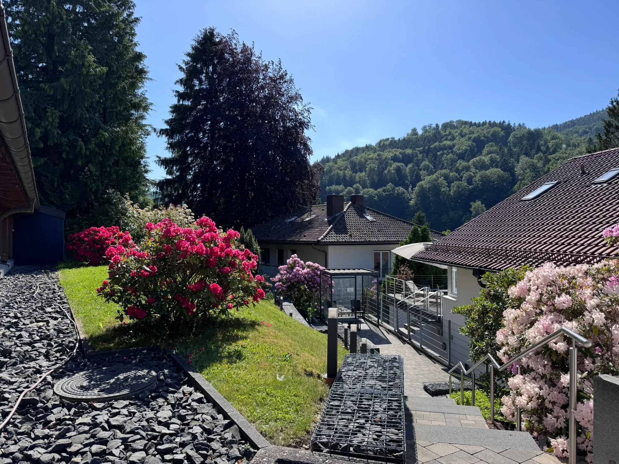 Gartenanlage der Sanima Klinik mit Blick auf die Gebäude